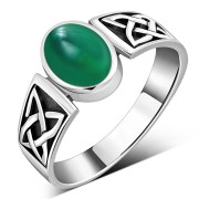 Celtic Green Agate Sterling Silver Ring, r111